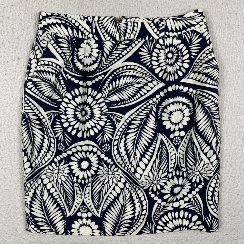 Kate Spade New York Meredith Skirt Womens 0 Navy White Floral Tapestry Pencil
